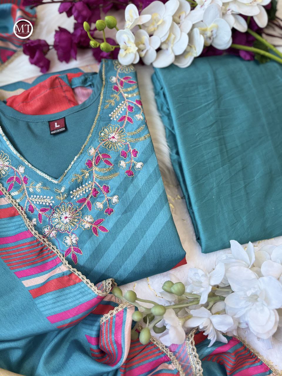 MT Green Mehera Chinon Printed Kurti With Bottom Dupatta Wholesale Shop In Surat